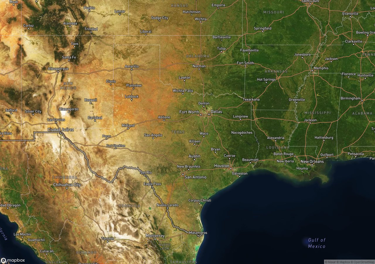 Satellite overview of Texas and its cities